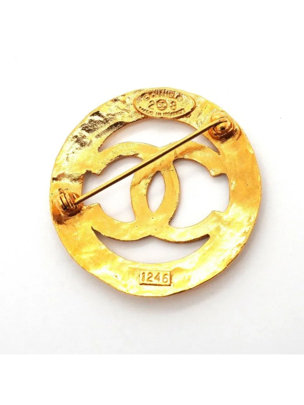 Chanel Brooch Vintage CC Logo Round Circle Gold Plated